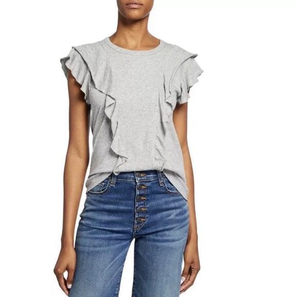 Veronica Beard Bea Ruffle T-Shirt in Grey Size XS pure Pima Cotton - Picture 1 of 6